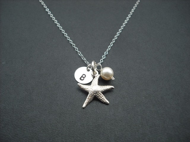 Brautjungfer Halskette, Starfish Sterling Silber Kette Mit Ursprünglichen Charme, Seestern, Birthstone, Geschenk, Hochzeitsgeschenk von Lana0Crystal