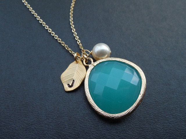 Brautjungfern-Geschenk, Hochzeitsgeschenk, 16K Vergoldete Halskette Mit Blatt, Juwel, Perle - Große Lünette, Brautjungfer Halskette von Lana0Crystal