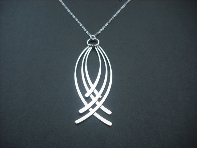 Geschwungene Linie Quaste Halskette Langversion 2 - Weissgold Plattiert von Lana0Crystal