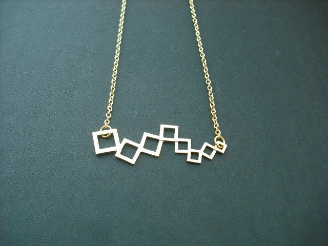 Gold Brautjungfer-Collier Mit Modernen Verknüpfter Squares Connector, Brautjungfer Geschenk, Geburtstagsgeschenk Hochzeit von Lana0Crystal