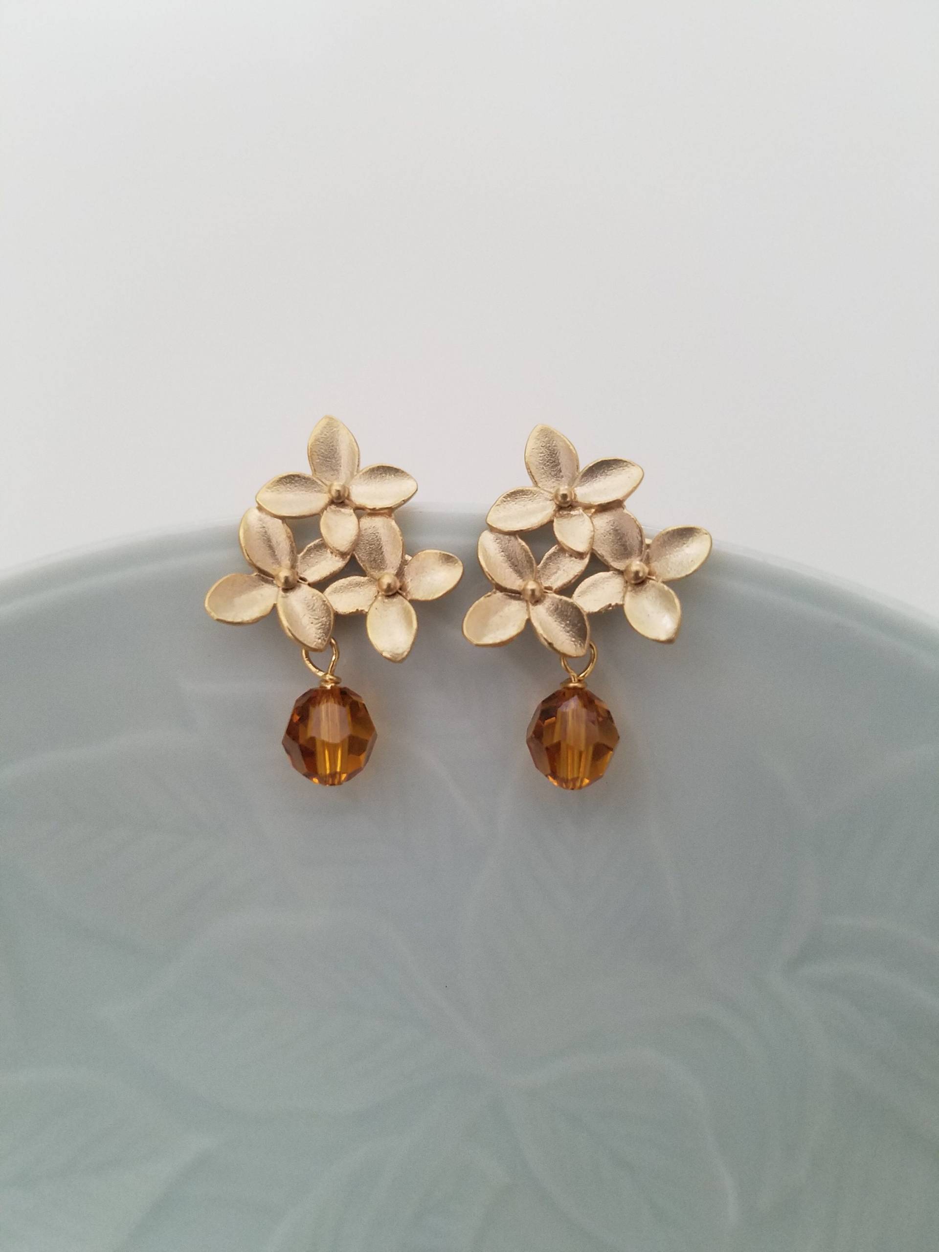 Gold Oder Silber Niedlichen Kleinen Blumenstrauß Und Birthstone Ohrringe, Brautjungfer, Blumenmädchen Geschenk, Geburtstagsgeschenk - Erhältlich von Lana0Crystal