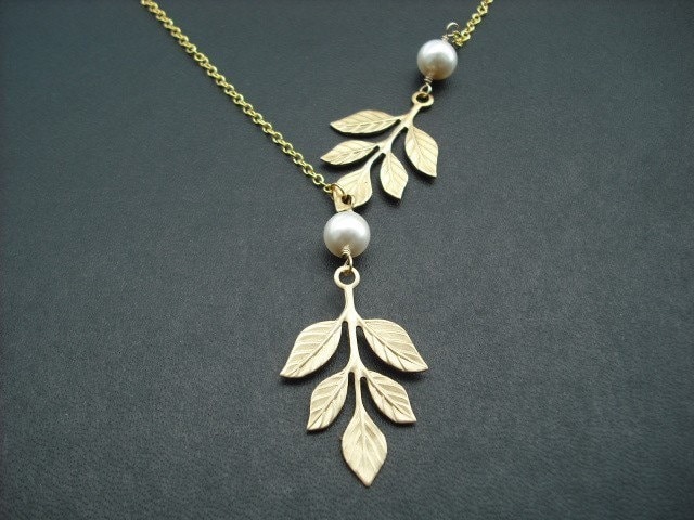 Goldenen Zweig Und Perlenkette - 16 K Vergoldet Kette von Lana0Crystal