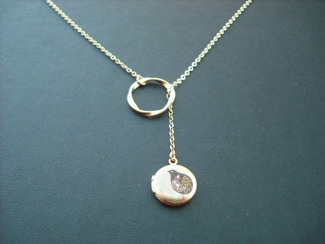 Kleine Verändert Kunst Foto Übertragen Rebhuhn Mini Medaillon Lariat - 16K Gold Vergoldet Kette von Lana0Crystal