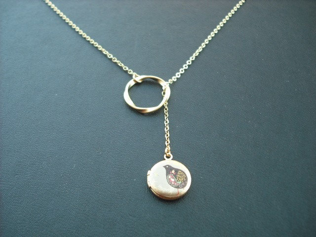 Kleine Verändert Kunst Foto Übertragen Rebhuhn Mini Medaillon Lariat - 16K Gold Vergoldet Kette von Lana0Crystal