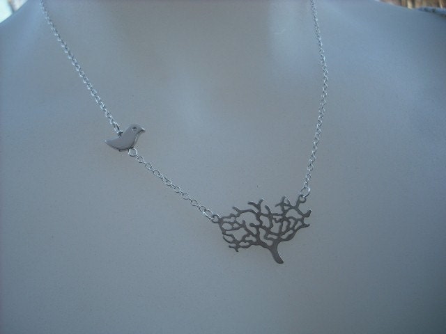 Matt Weiß-Gold Plated Baum Halskette - Vergoldet Weissgold Kette von Lana0Crystal