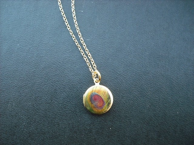 Mini Pfau Feder Medaillon Halskette - 1-14K Gold Gefüllt von Lana0Crystal