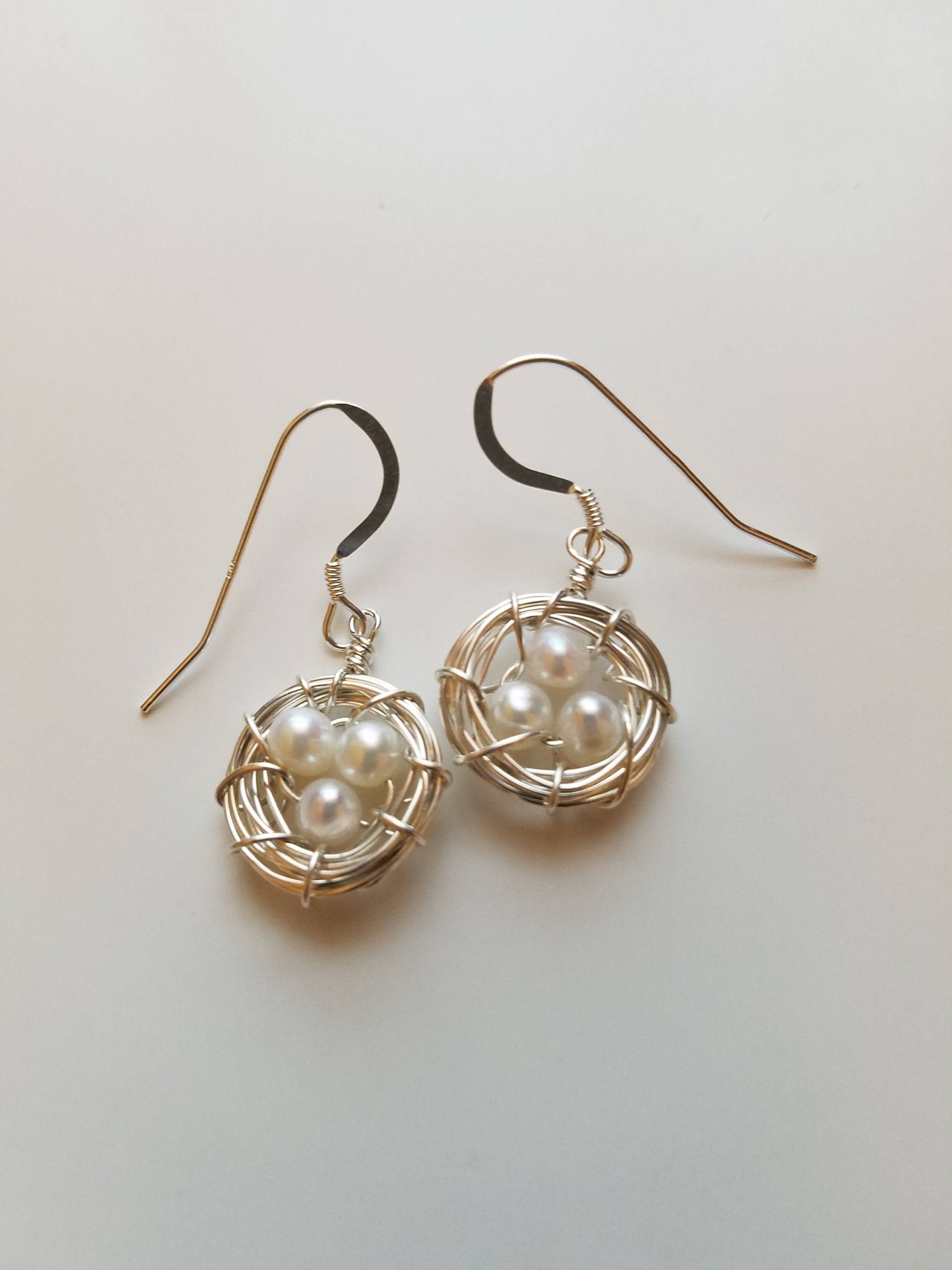 Nestohrring Des Rotkehlchens - Sterling Silber Neue Version Cremeweiße Perle von Lana0Crystal