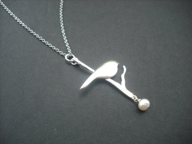 Traumvogel Am Ast Kette - Weiß Vergoldete von Lana0Crystal