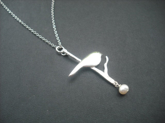 Traumvogel Am Ast Kette - Weiß Vergoldete von Lana0Crystal