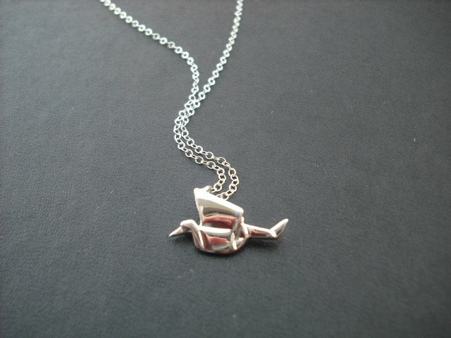 sterling Silber Halskette Mit Origami-Kranich von Lana0Crystal