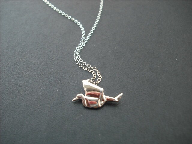 sterling Silber Halskette Mit Origami-Kranich von Lana0Crystal