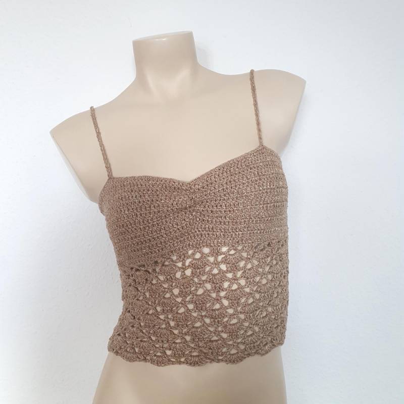 Curvy Und Small Häkeltop Beige Braun Häkel Crop Top Boho Hippie von LanaLunaCrochetArt