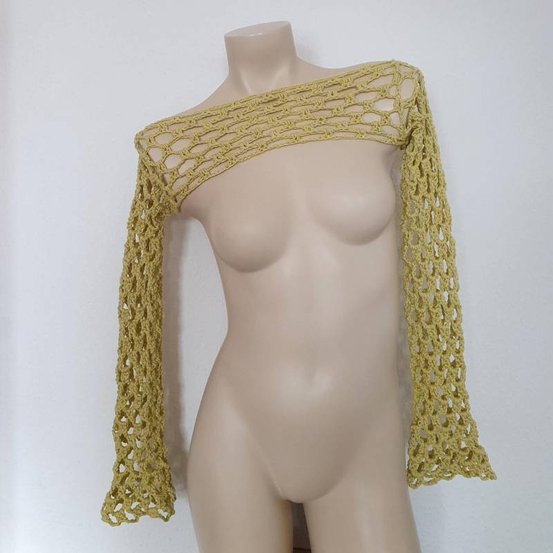 Häkel Shrug Sleeves Bolero Stole Neon Gelb Goa Techno Hippie Festival von LanaLunaCrochetArt