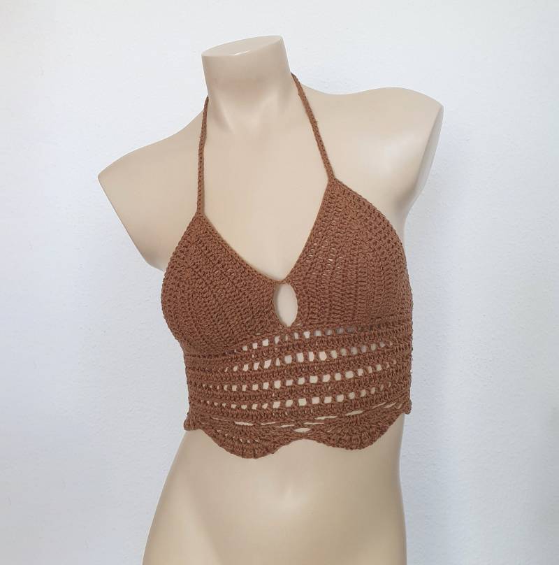 Häkeltop Häkel Crop Top Boho Hippie Beige von LanaLunaCrochetArt
