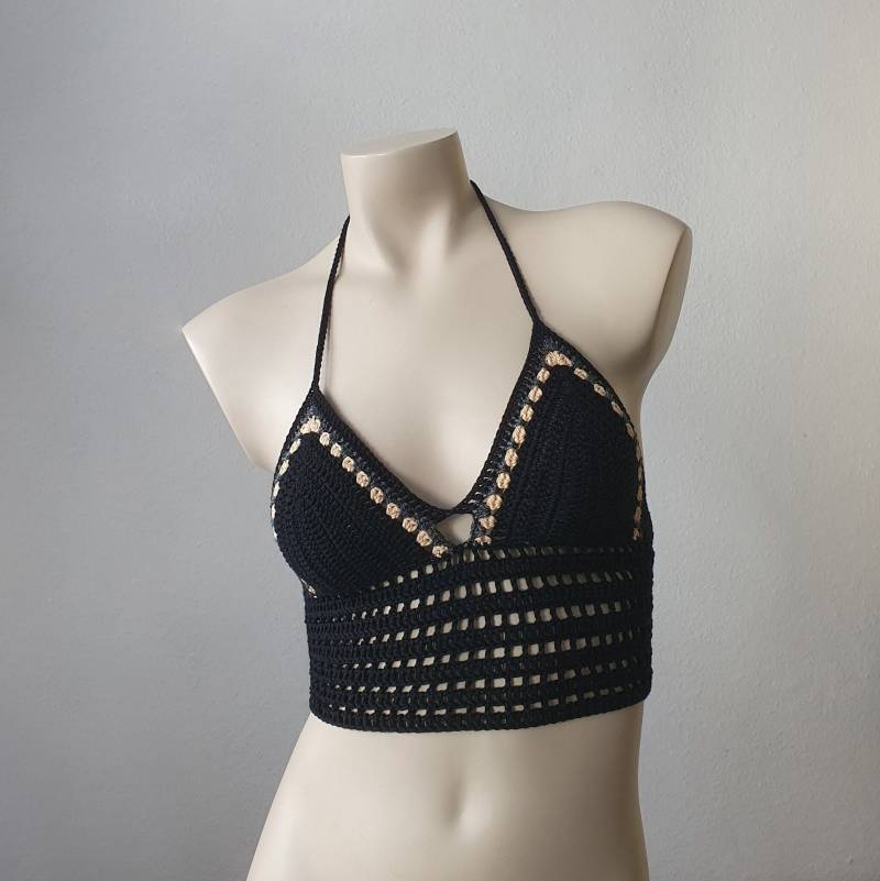 Häkeltop Häkel Top Crop Bauchfrei Schwarz Hippie Boho Festival von LanaLunaCrochetArt