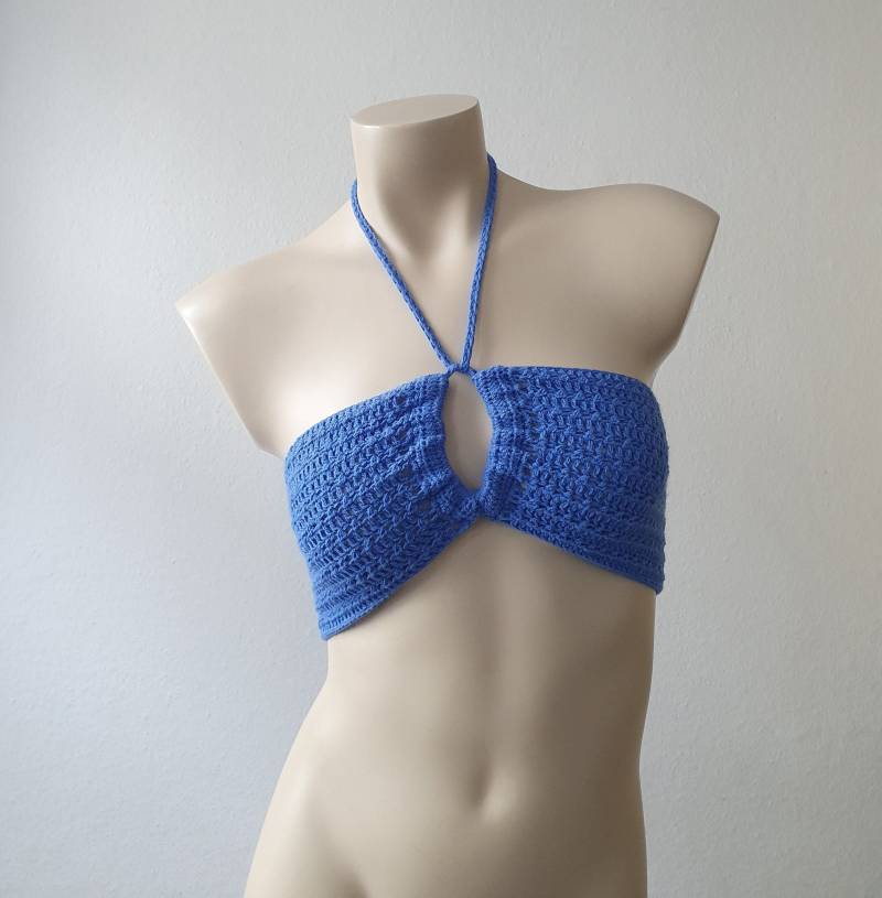 Häkeltop Y2K Häkel Top Crop Bauchfrei Blau 2000Er Boho Bohemian von LanaLunaCrochetArt
