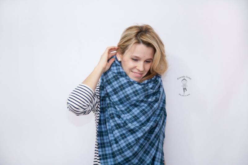 Karierter Blauer Tuch Schal - Zara Style Oversized Fransen Tartan Cowl Navy Blau Schwarz Flanell Kariert Schal Cozy Checked Wrap von LanaLunaOM