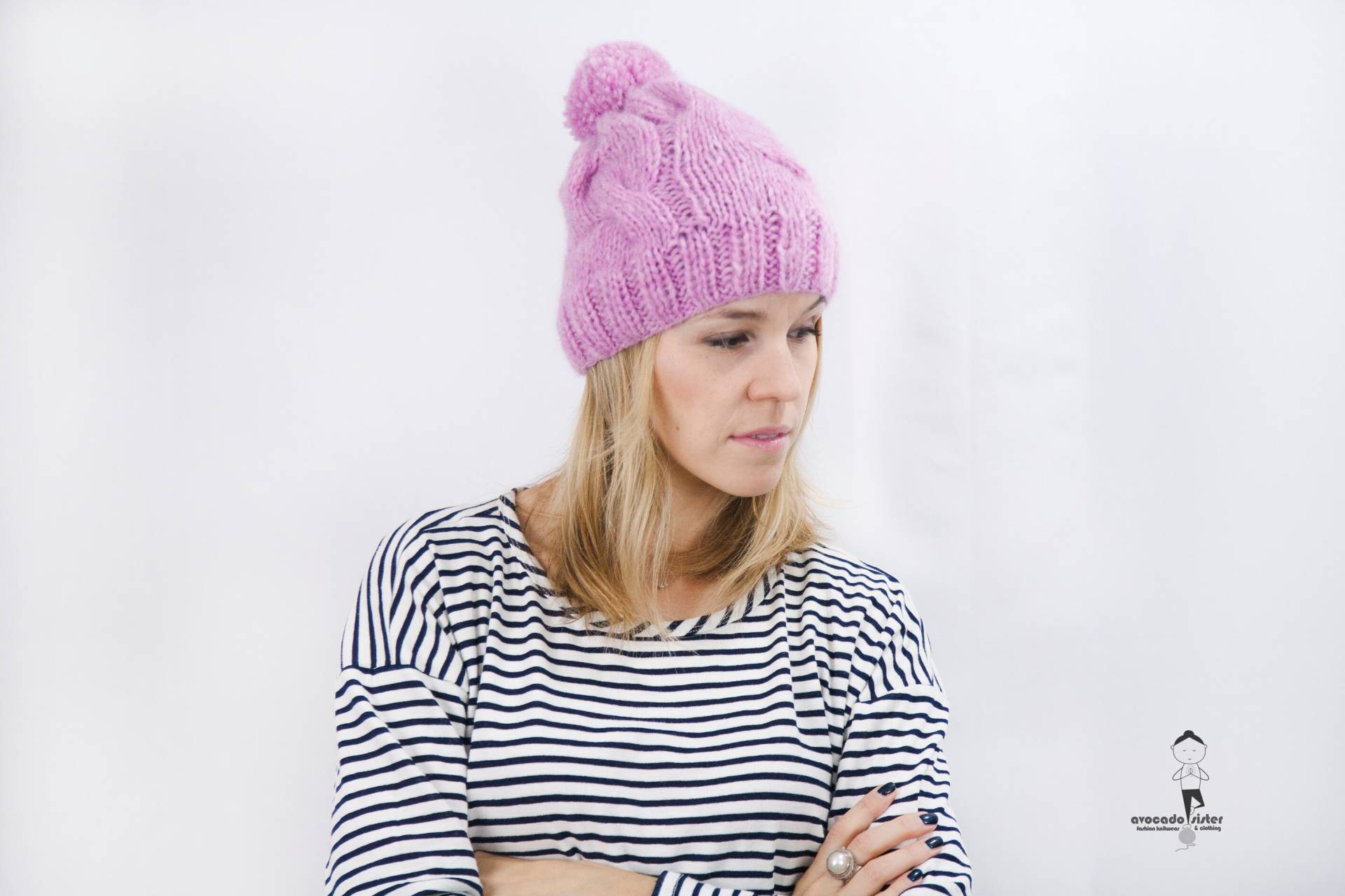 Leichte Strickmütze - Baby Alpaka Kabel Stricken Pompom Beanie Weiche Wolle Die Cloud Winter Mütze Beanie von LanaLunaOM