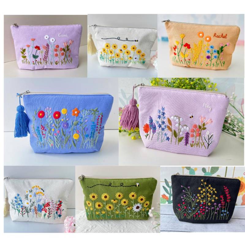 Personalisierte Hand Bestickte Kosmetiktasche, Blumen Beutel, Leinen Tasche, Handgemachte Make-Up Brautjungfer Geschenk, Geldbörse, Stickerei Tasche von LanahomeCraft