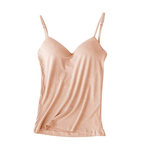 Lanbowo Damen Bequeme Weste mit Eingebauten BH V-Ausschnitt Ärmellos Verstellbarer Gurt Tank Top - Aprikose, Large von Lanbowo