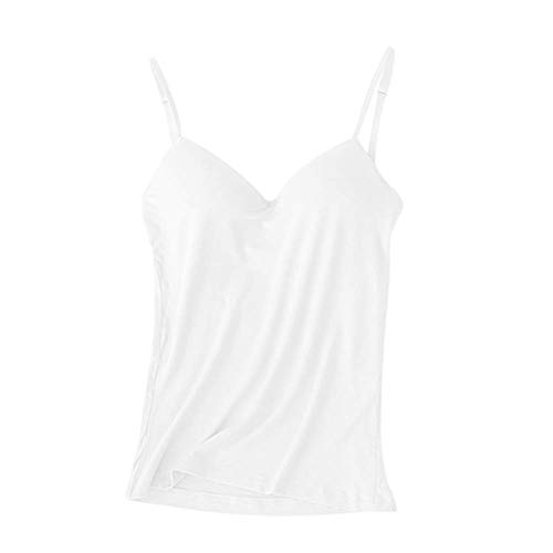 Lanbowo Damen Bequeme Weste mit Eingebauten BH V-Ausschnitt Ärmellos Verstellbarer Gurt Tank Top - Weiß, Large von Lanbowo