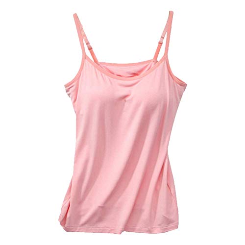 Lanbowo Damen Tanktop mit Angebrachter BH Spaghetti Träger Gepolstert Unterhemd Tank Tops Unterhemd Integrierter BH Verstellbar Spaghetti - Rosa, L von Lanbowo