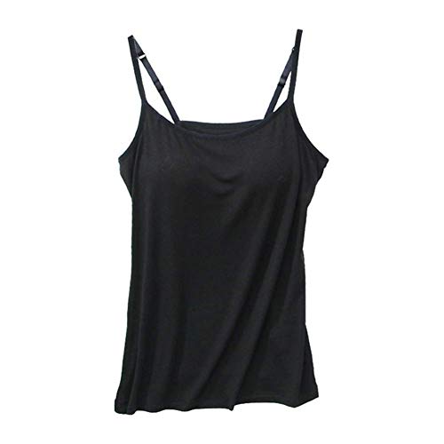 Lanbowo Damen Tanktop mit Angebrachter BH Spaghetti Träger Gepolstert Unterhemd Tank Tops Unterhemd Integrierter BH Verstellbar Spaghetti - Schwarz, L von Lanbowo