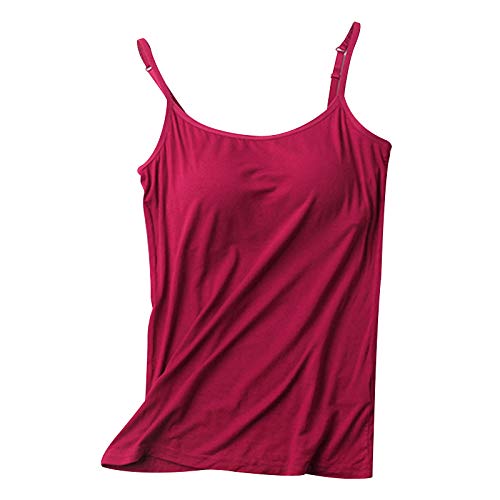 Lanbowo Damen Tanktop mit Angebrachter BH Spaghetti Träger Gepolstert Unterhemd Tank Tops Unterhemd Integrierter BH Verstellbar Spaghetti - Weinrot, L von Lanbowo