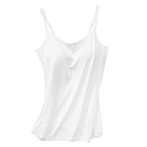 Lanbowo Damen Tanktop mit Angebrachter BH Spaghetti Träger Gepolstert Unterhemd Tank Tops Unterhemd Integrierter BH Verstellbar Spaghetti - Weiß, L von Lanbowo