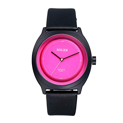 Damen Analog Quarz Uhr mit PU Lederarmband Rund Minimalist Mode Armbanduhr, Rot, Pink, Violett von Lancardo