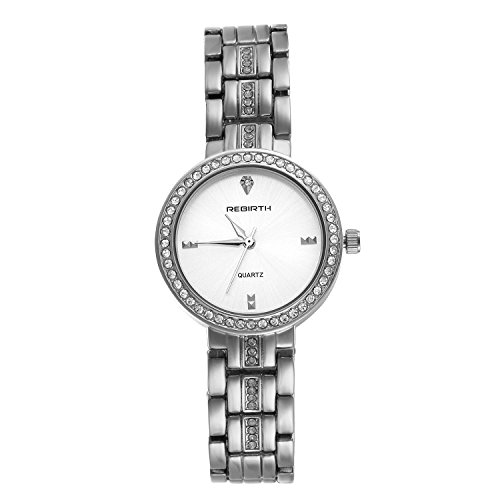 Lancardo Damen Armbanduhr Silber elegant Zeitlos Design Ultra Slim Casual Analog Quarz Strass Weiss Zifferblatt Armband Legierung Uhr von Lancardo