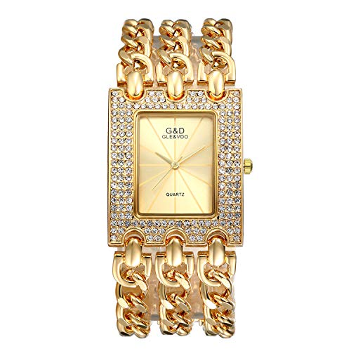 Lancardo Armbanduhr Frauen Analog mit Kette Armband Rechteck Strass Hip Hop Stil Uhr Silber von Lancardo