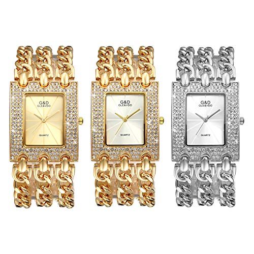 Lancardo Armbanduhr Frauen Analog mit Kette Armband Rechteck Strass Hip Hop Stil Uhr Silber von Lancardo