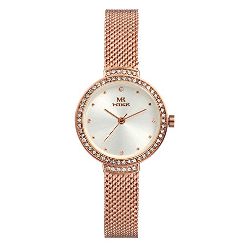 Lancardo Frauen Armbanduhr Analog mit Edelstahl Mesh Armband Strass Zifferblatt Uhr Rosegold Weiss von Lancardo