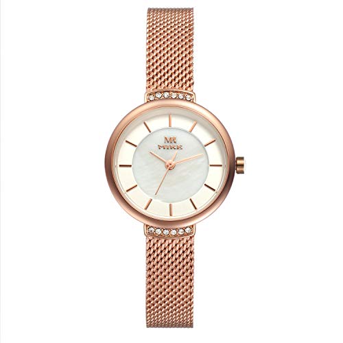 Lancardo Frauen Armbanduhr Analog mit Edelstahl Mesh Armband Strass Zifferblatt Uhr Rosegold Weiss von Lancardo