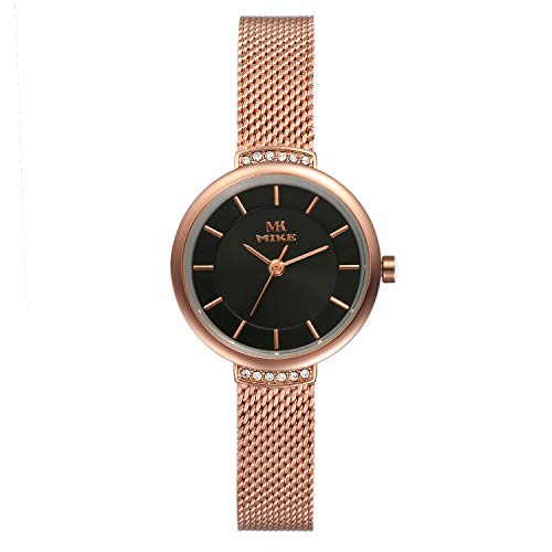 Lancardo Frauen Armbanduhr Analog mit Edelstahl Mesh Armband Strass Zifferblatt Uhr Rosegold schwarz von Lancardo