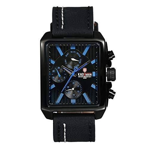 Lancardo Herrenuhr Quarzwerk mit Leder Armband Kalender Armbanduhr, Rechteck Zifferblatt Hartes blaues Glas Wasserdicht Punk Rock Männer Uhr schwarz blau von Lancardo