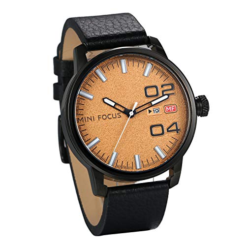 Lancardo Herrrenuhr Quarzwerk mit Lederarmband, Kalender Große Zifferblatt Echtleder Uhr, schwarz LCD031P001 von Lancardo