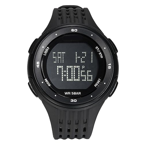 Lancardo Armbanduhr Sportuhr 50 Meter Wasserdicht Duale Zeitzone Uhr Digital Led Alarm Kalender Uhren für Herren Damen Jungen schwarz von Lancardo