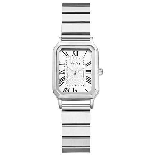 Lancardo Armbanduhren Damen Eckige Damenuhren: Gut Leicht Ablesbare Analoge Quarzuhr mit Römische Ziffern Exquisite Rechteckige Uhren mit Edelstahl Armband Geschenke für Frauen Silber von Lancardo