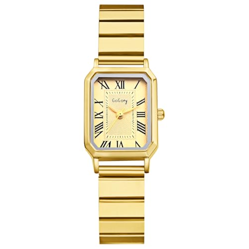 Lancardo Armbanduhren Damen Eckige Golduhren: Gut Leicht Ablesbare Analoge Quarzuhr mit Römische Ziffern Exquisite Rechteckige Damenuhren mit Edelstahl Armband Geschenke für Frauen Gold von Lancardo