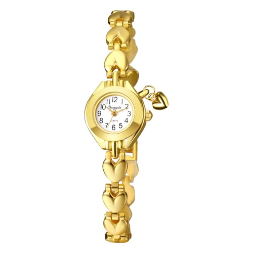 Lancardo Armbanduhren Damen Edelstahl Golduhr: Exquisite Klein Analoge Quarzuhr mit Herzförmigem Anhänger Edelstahlarmband Uhren Armkette Geschenke für Frauen Mädchen Gold weiß von Lancardo