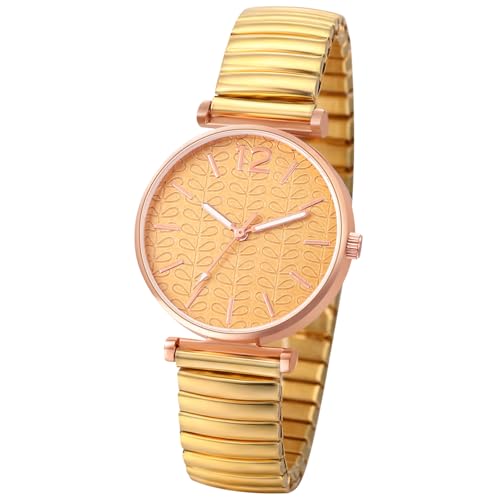 Lancardo Armbanduhren Damen Elastische Damenuhren: Gut Leicht Ablesbare Analoge Quarzuhr mit Balkenskala Edelstahl Gummiband Uhren mit Dreidimensionalem Zifferblatt Geschenk für Frauen Gold von Lancardo