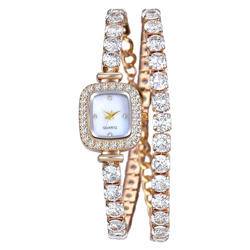Lancardo Armbanduhren Damen Rechteckige Damenuhren: Glänzend Diamant Kleine Analoge Quarzuhr Strass Mehrlagige Tennisarmband Uhren Halskettenanhängeruhr Geschenke für Frauen Gold von Lancardo