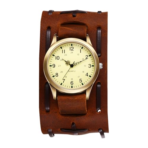 Lancardo Armbanduhren Herren Steampunk Herrenuhren: 24 Stunden Zifferblatt Analoge Quarzuhren mit Arabischen Ziffern Punk Abnehmbar Breit Lederarmband Uhren Männer braun von Lancardo