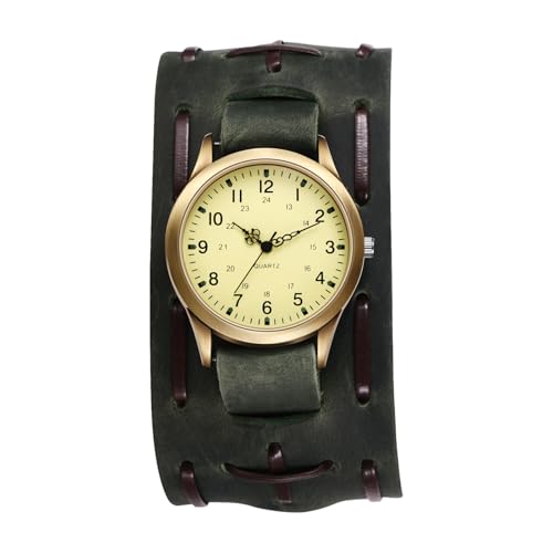Lancardo Armbanduhren Herren Steampunk Herrenuhren: 24 Stunden Zifferblatt Analoge Quarzuhren mit Arabischen Ziffern Punk Abnehmbar Breit Lederarmband Uhren Männer grün von Lancardo