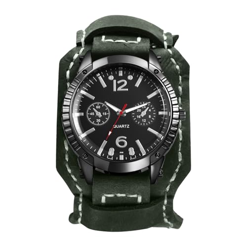 Lancardo Armbanduhren Herren Steampunk Herrenuhren: Punk Große Zifferblatt DREI Augen Analoge Quarz Uhren mit Balkenskala Breit Doppelt Lederamband Uhren Motorraduhren Geschenke für Männer grün von Lancardo