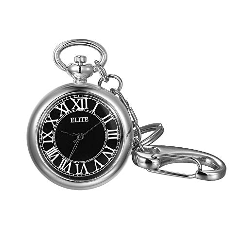 Lancardo Damen Taschenuhr Analog Quarz Uhren Elegant Pocket Watch Unisex mit Schlüsselanhänger Kette 2.75"(7cm), Silber, Schwarz von Lancardo