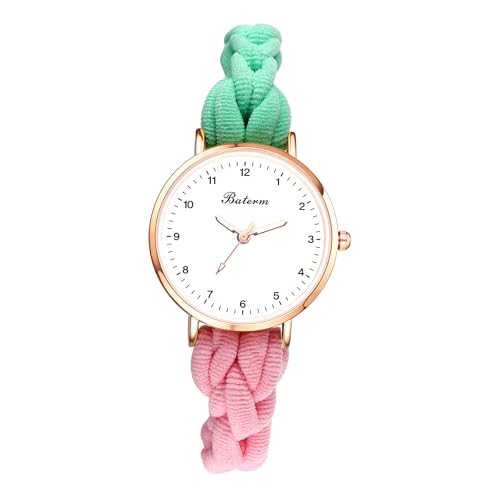 Lancardo Damenuhren Elastische Geflochtene Armbanduhren: Einfach Ultradünne Analoge Quarzuhr mit Arabischen Ziffern Stretchband Haarband Uhren Studentenuhr Geschenke für Frauen Mädchen grün rosa von Lancardo