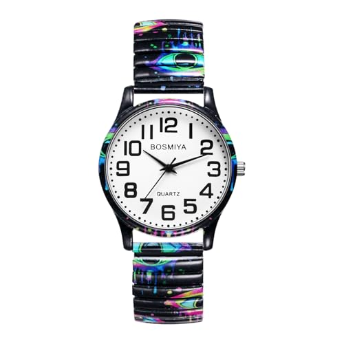 Lancardo Damenuhren Elastische Uhren Damen: Gut Klar Lesbare Analoge Quarzuhren mit Arabischen Ziffern Böse Augen Bedruckte Armbanduhren mit Edelstahl Stretchband Frauen von Lancardo
